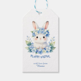 Schattig Pasen Konijn Waterverf met Hydrangea Cadeaulabel