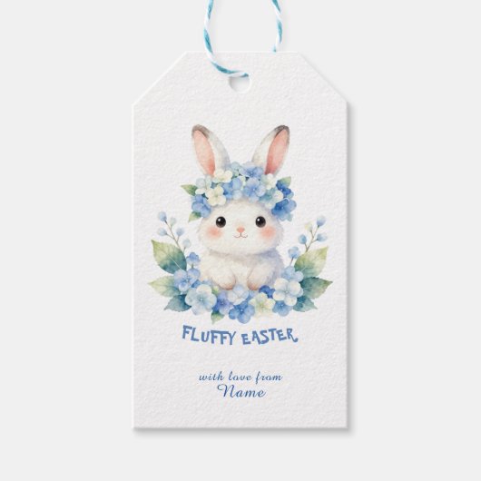 Schattig Pasen Konijn Waterverf met Hydrangea Cadeaulabel (Voorkant)