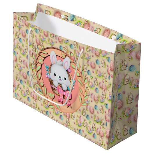 Schattig Pasen Konijn Zit in de Mand Groot Cadeauzakje (Voorkant Gekanteld)