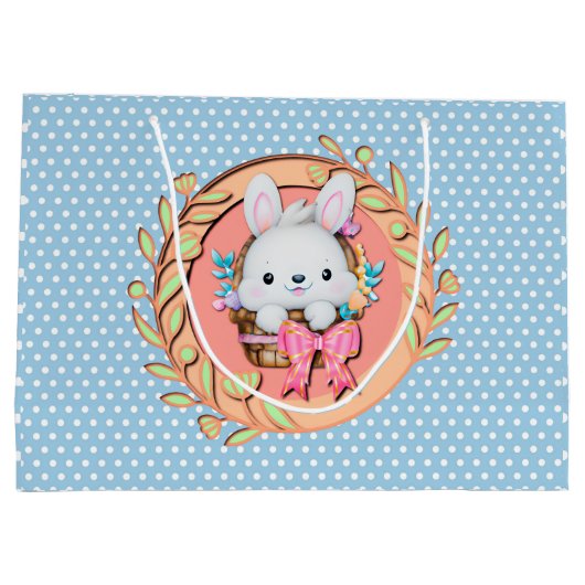 Schattig Pasen Konijn Zit in de Mand Groot Cadeauzakje (Achterkant)