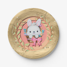 Schattig Pasen Konijn Zit in de Mand Papieren Bordje