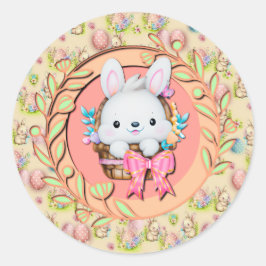 Schattig Pasen Konijn Zit in de Mand Ronde Sticker