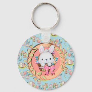 Schattig Pasen Konijn Zit in de Mand Sleutelhanger