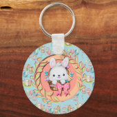 Schattig Pasen Konijn Zit in de Mand Sleutelhanger (Voorkant)