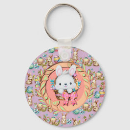 Schattig Pasen Konijn Zit in de Mand Sleutelhanger