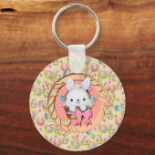 Schattig Pasen Konijn Zit in de Mand Sleutelhanger (Voorkant)