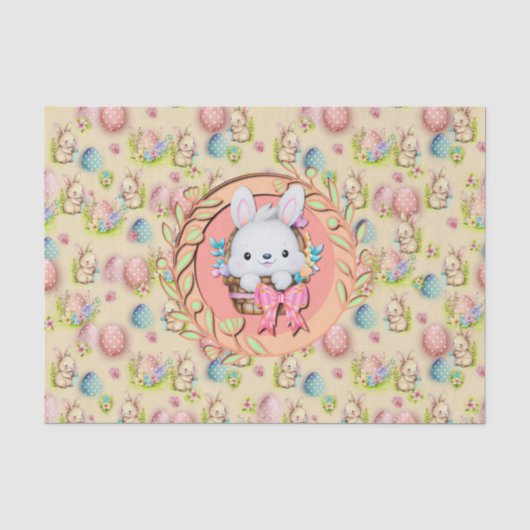Schattig Pasen Konijn Zit in de Mand Tissuepapier (Voorkant)