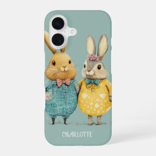 Schattig Pasen konijnenkoppel gepersonaliseerd iPhone 16 Hoesje