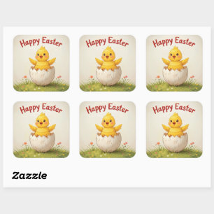Schattig Pasen Kuiken in Ei Cute Gelukkig Pasen Vierkante Sticker