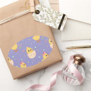 Schattig Pasen Kuiken met Roze Strik Naadloos Patr Ovale Sticker
