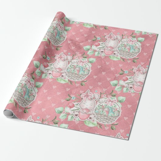 Schattig Pasen Liefde Konijn Cadeaupapier (Uitgerold)
