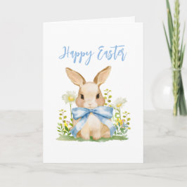Schattig Pasen Watercolor Konijn Gingham Blauwe St Feestdagen Kaart