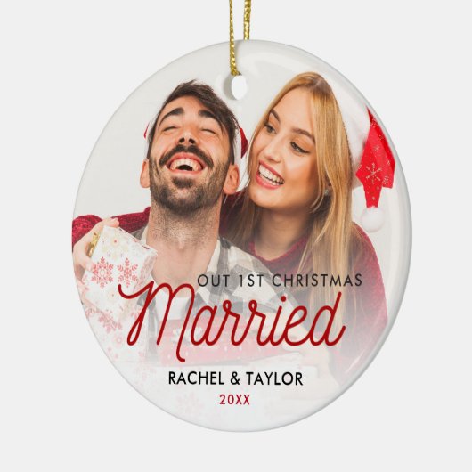 Schattig pasgetrouwd foto ons eerste getrouwd keramisch ornament (Links)