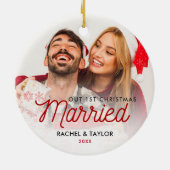 Schattig pasgetrouwd foto ons eerste getrouwd keramisch ornament (Achterkant)