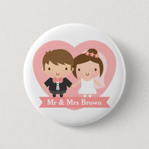 Schattig pasgetrouwd gelukkig getrouwd stel ronde button 5,7 cm