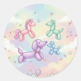 Schattig Pastel Ballondier Verjaardagsmeisje Ronde Sticker