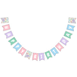 Schattig Pastel Ballondier Verjaardagsmeisje Vlaggetjes