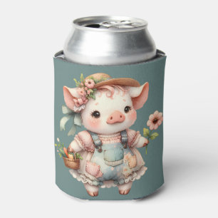 Schattig Pastel Biggetje in Cottagecore Overall Blikjeskoeler
