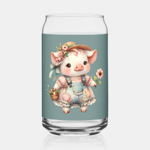 Schattig Pastel Biggetje in Cottagecore Overall Blikvorm Glas
