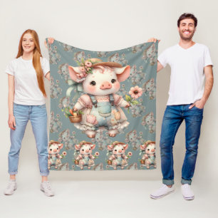 Schattig Pastel Biggetje in Cottagecore Overall  Fleece Deken