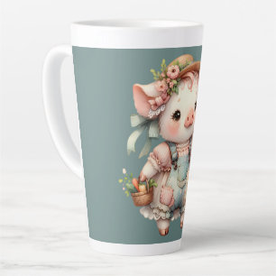 Schattig Pastel Biggetje in Cottagecore Overall Latte Mok
