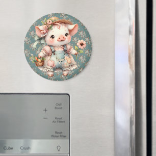 Schattig Pastel Biggetje in Cottagecore Overall Magneet