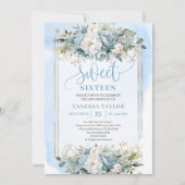 Schattig Pastel Blauw Wit Bloemzoet 16 Invites Kaart (Voorkant)