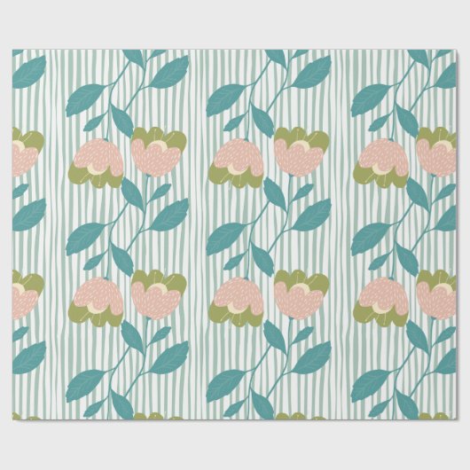 Schattig pastel bloemenblauw roze Verjaardagscadea Cadeaupapier (Vlak)