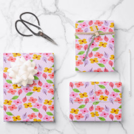 Schattig pastel bloemmotief zacht roze meisjesacht inpakpapier vel