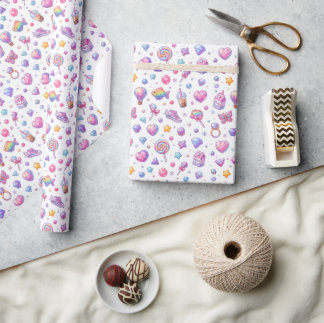 Schattig Pastel Kawaii Naadloos Patroon – Glittere Cadeaupapier