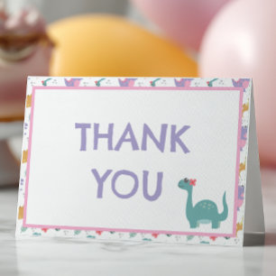 Schattig Pastel Meisje Dinosaur Bedankkaart