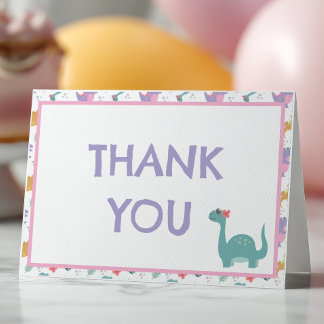 Schattig Pastel Meisje Dinosaur  Bedankkaart