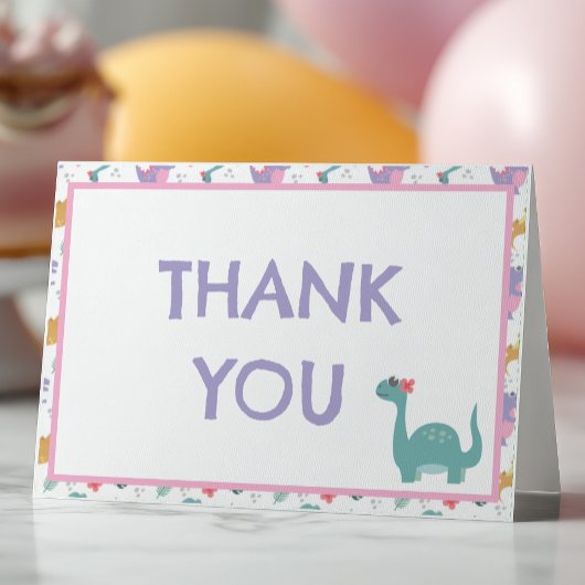 Schattig Pastel Meisje Dinosaur Bedankkaart