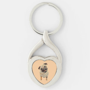 Schattig Pastel Pug Dog Hart Sleutelhanger