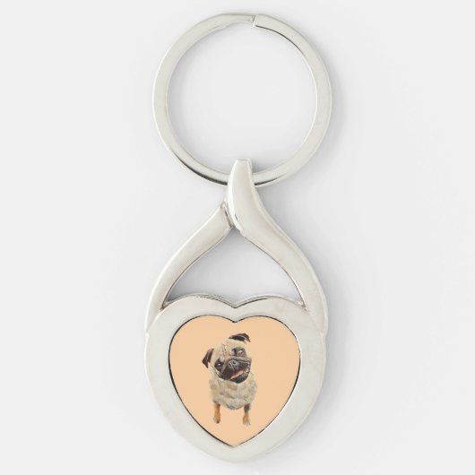 Schattig Pastel Pug Dog Hart Sleutelhanger (Voorkant)