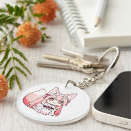 Schattig Pastel Roze Chibi Vosvrouw  Sleutelhanger
