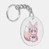Schattig Pastel Roze Chibi Vosvrouw Sleutelhanger (Voorkant Links)