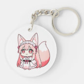 Schattig Pastel Roze Chibi Vosvrouw Sleutelhanger (Achterkant)
