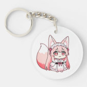 Schattig Pastel Roze Chibi Vosvrouw Sleutelhanger (Voorkant)