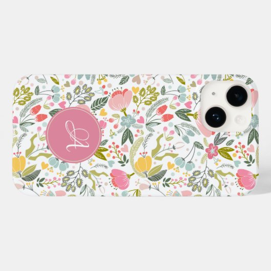 Schattig pastel roze floraal botanisch monogram Case-Mate iPhone case (Achterkant (horizontaal))
