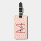 Schattig pastel roze hart patroon script monogram bagagelabel (Voorkant verticaal)