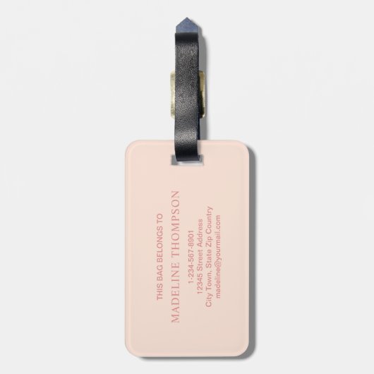 Schattig pastel roze hart patroon script monogram bagagelabel (Achterkant verticaal)