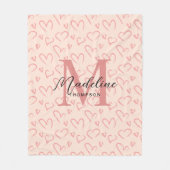 Schattig pastel roze hart patroon script monogram fleece deken (Voorkant)