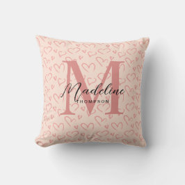 Schattig pastel roze hart patroon script monogram kussen