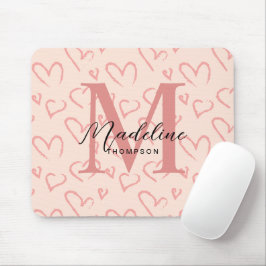 Schattig pastel roze hart patroon script monogram muismat