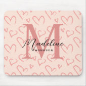 Schattig pastel roze hart patroon script monogram muismat (Voorkant)