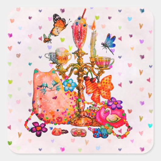 Schattig Pastel Vierkante Sticker (Voorkant)
