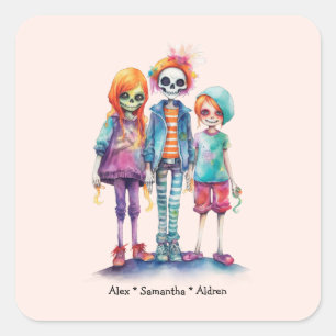 Schattig Pastel Zombie Trio - Schattige Halloween Vierkante Sticker