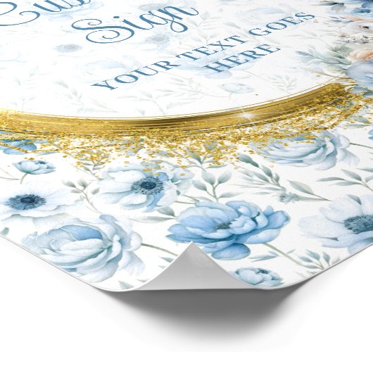 Schattig pastelblauw bloemetjes goud boho custom s poster (Hoek)