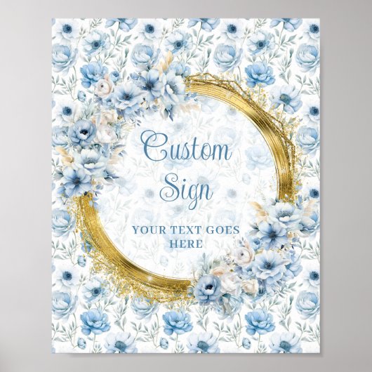 Schattig pastelblauw bloemetjes goud boho custom s poster (Voorkant)